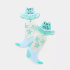 Mint Let's Go Girls Message Resin Cowboy Hat Western Hat Link Dangle Earrings