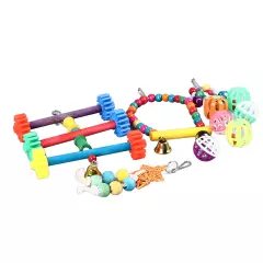 Bird Toy Set Colorful Climbing Chewing Swing Bell String Ball Parrot Cage Toys