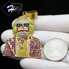 MEN's Stainless Steel Icy Bling CZ Gold Plated Hip Hop Joker Pendant*GP139