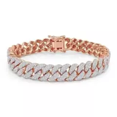 18Ct Round Cut Lab Created Diamond Cuban Bracelet Mens 14k Rose Gold Plated 8.5"