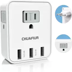 European Plug Adapter Travel Power Plug Adapter with 4 Outlets 3 USB Ports