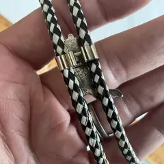 BOLO TIE BRAIDED LEATHER CORD SILVER TONE