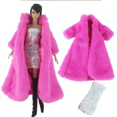 Doll Accessories Set For 11.5" 1/6 Doll Parka Dress Winter Long Fur Coat Clothes