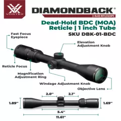 Vortex Optics Diamondback 3-9x40 Dead-Hold Riflescope w/ Hat and M Rings Bundle