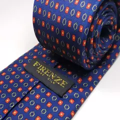 FIRENZE Handmade 100% Silk Tie Men's Navy Blue Red Gold Necktie NEW