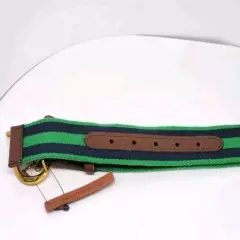 NWT Polo Ralph Lauren Mens Brass Pony Buckle Canvas Belt Green Blue Size 36