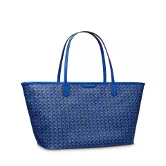 Tory Burch Ever Ready Basketweave Print Zip Tote Bag w/ Pouch ~NWT~ Blue