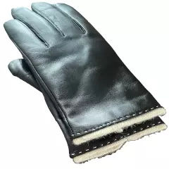 FEIQIAOSH Brand women's leather gloves medium poly wool lining black new in box