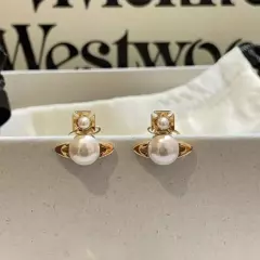 1Pair Vivienne Westwood Mini Pearl Saturn Orb Earrings Ear Stud w/ Packaging Box