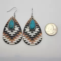 Silver Plated Dangle Drop Earrings Western Boho Hook Simulated Turquoise Jewelry