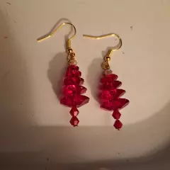 Christmas Tree Earrings 3D Red Holiday 3/4" Long Dangle