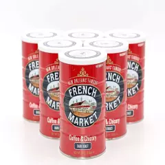 French Market Coffee and Chicory Dark Roast Ground 12 Ounce Metal Can Pack of 6