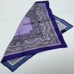 Men’s 100 % Hand Rolled Silk Pocket Square In Lilac White Navy And Purple