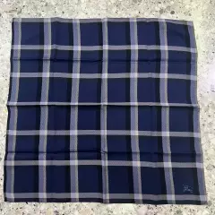 MAN HANKY PLAID & CHECK CLASSIC VTG COTTON POCKET ART SQUARE NAVY BLUE 18” #B56