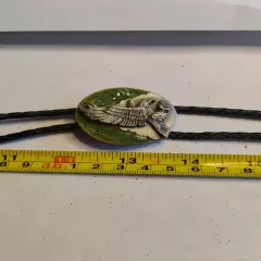 Vintage 80s Bolo Tie Siskiyou Pewter Landing Eagle Black Leather Bolo Tie Unisex