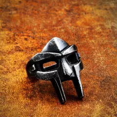 Retro Gray Spartan Warrior Helmet Ring Stainless Steel Men‘s Biker Punk Ring