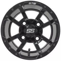 Set of 4 GTW 10" Storm Trooper Gloss Black Golf Cart Wheels on 22" A/T Tires