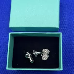 Dainty Silver Tone Rhinestones Sandle Mini Stud Earrings w/ Gift Box