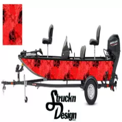 Red Black Grunge Hexagons Boat Wrap Vinyl Graphic Decal Kit Fish Bass Fishing US