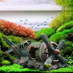 Fish Tank Decoration Fighter Vintage Airane Ruins Submarine Landscape Fish Shrim