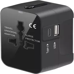 Universal Travel Adapter, International Plug Adapter with 2 USB Ports (1 USB C),