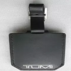 TUMI LUGGAGE BAG ID TAG NEW, BLACK, DARK NAVY STRIP, SILVER LOGO 3 1/4" x 2 1/8"