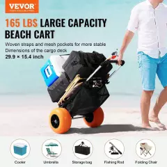 VEVOR Beach Dolly with Big Wheels for Sand, 29.9" x 15.4" Cargo Deck, w/ 12" Fo