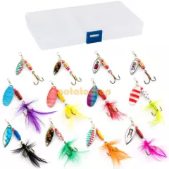 12pcs Fishing Lures Metal Spinner Baits Bass Tackle Crankbait Trout Spoon