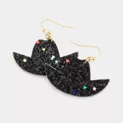 Black Glittered Cowboy Hat Dangle Earrings