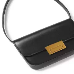 $295. Loeffler Randall Stefania Baguette Leather Shoulder Bag Black Gold