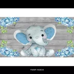 Elephant Backdrop Blue Baby Shower Party Decoration Banner Photography 70"x43"