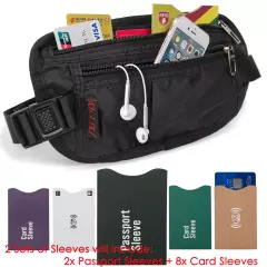 RFID Blocking Travel Money Belt - Waterproof Security Waist Wallet Passport Bag