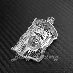 HIP HOP ICED GOLD, SILVER PT BRASS MICRO PAVE BLING JESUS HEAD CHARM PENDANT