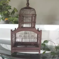 Vintage Bird Cage Small Dome Top Wire Swing Spring Door Hinged Bottom Opens