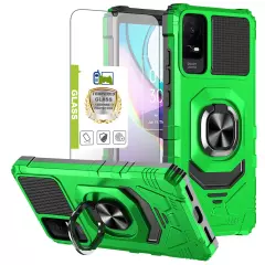 For TCL ION X / ION V Case Shockproof Ring Stand Phone Cover w/ Tempered Glass