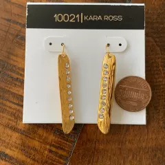 Kara Ross 10021 Crystal & Gold Bar Earrings Unisex Dangle Drop Earrings NWT