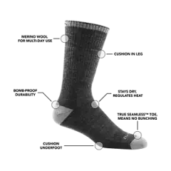 Darn Tough Boot Midweight Work Sock, L/G, Gravel 2001