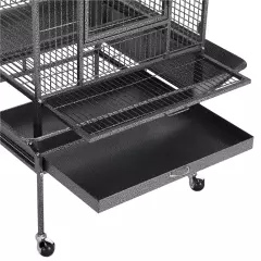 68.5'' Play Top Parrot Cage Metal Rolling Birdcage, Black