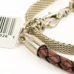 THE MONOTYPE Mens Brown Leather DEREK Bolo Silver Mesh Bracelet 7 - 7.5 NWT