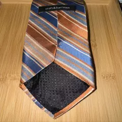 Croft & Barrow Blue Orange Striped Silk Tie - 60L 3.75W