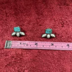 Turquoise Blue & White Stone Post Earrings Costume Jewelry 