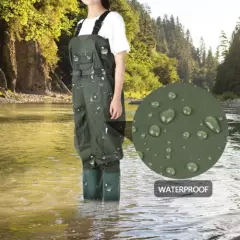 Nylon PVC Fishing Chest Waders Breathable Waterproof w/ Wading Boots Army Green