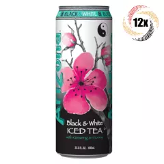 12x Cans Arizona Black & White Iced Tea With Ginseng & Honey Flavor | 23oz