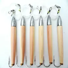 4" Rigged Natural Cedar Plugs 6 Pieces Tuna Mahi Trolling Saltwater Fish Lures 