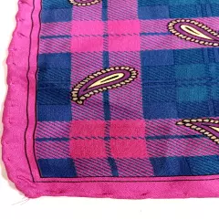 Ferrell Reed Silk Pocket Square Men's Pink Blue Plaid 16.5" Rolled Hems Italy