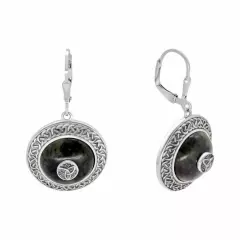 CONNEMARA MARBLE TRINITY KNOT SHIELD STERLING SILVER EARRINGS 70064