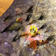 Selection of 16 new and used Dressed Double Salmon Flies size 8, 10,12 & 14