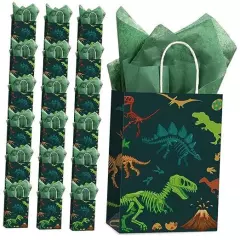  16 Pcs Dinosaur Party Favor Bags Dino Gift Bags with Handle Dinosaur Party 