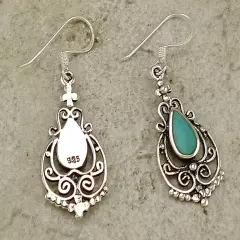 PRETTY .925 STERLING SILVER TURQUOISE FILIGREE DROP EARRINGS style# e1013