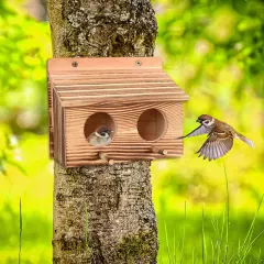 Bird House with 2 Holes Creative Hanging Birdhouse Wooden Garden Bird._